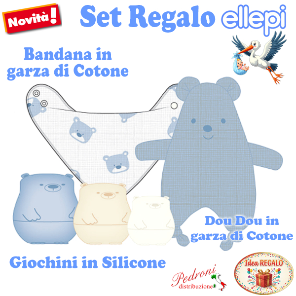 ELLEPI SET REGALO Bandana-DouDou in garza-Giochini CR1030 Cielo
